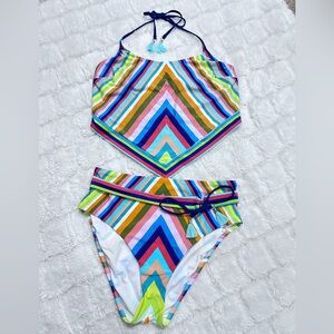 Trina Turk Women’s Multicoloured High Waisted Tankini  Set Swimsuit Size 10